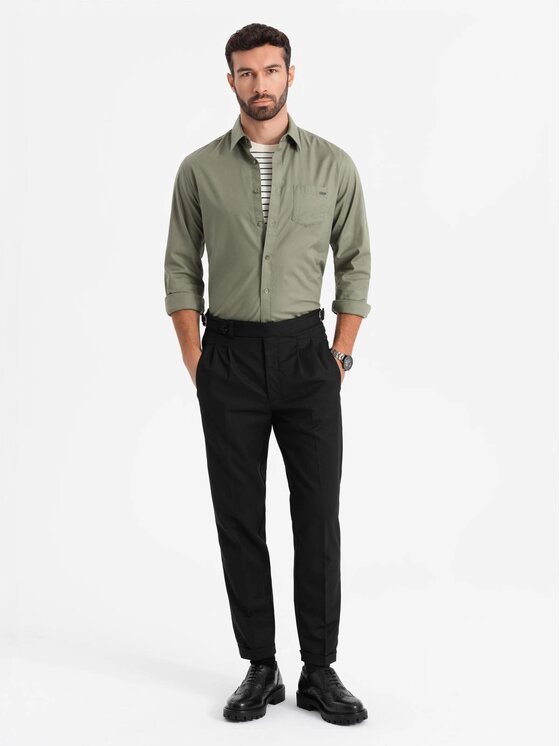 Ombre Ombre Košile OM-SHCS-0147 Khaki Regular Fit
