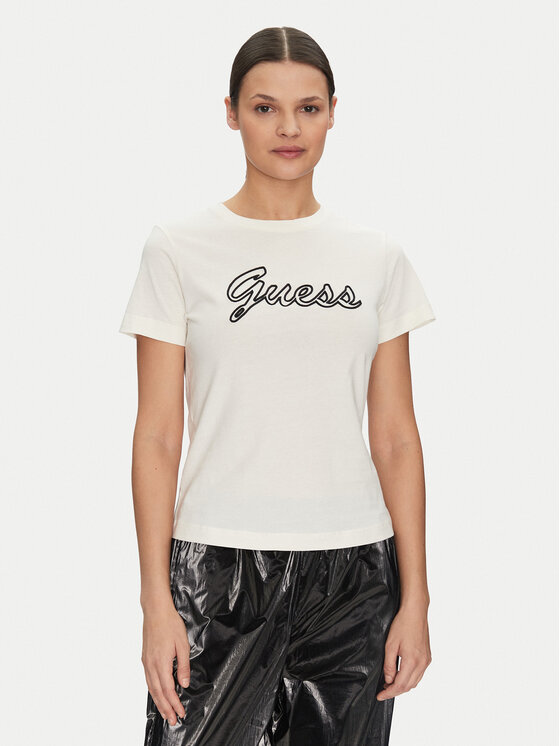 Guess Guess Marškinėliai V5GI02 K9RM1 Écru Slim Fit