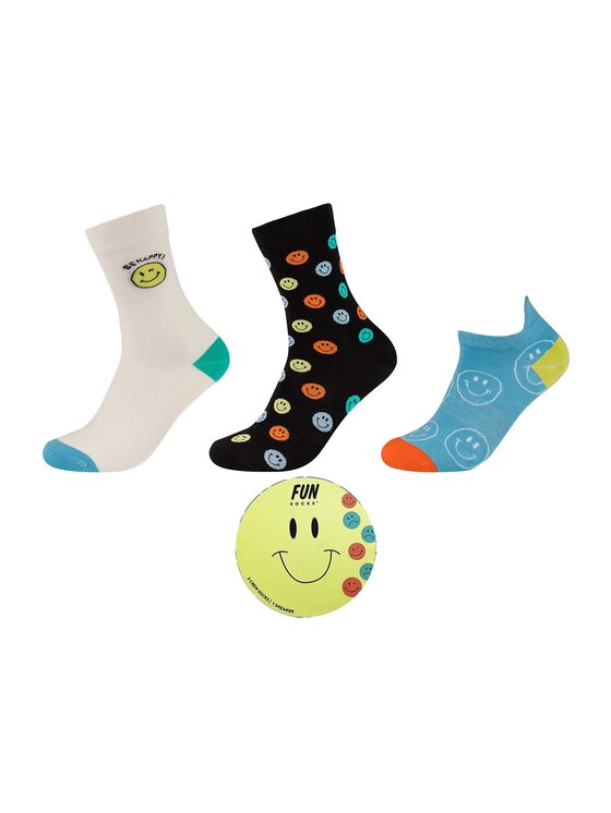Fun Socks Fun Socks Skarpety wysokie unisex ORGANIC COTTON MOTIFS SOCKS IN BOX 3P Kolorowy
