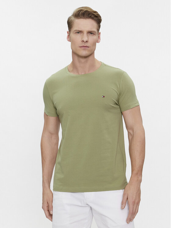 Tommy Hilfiger T-krekls Stretch Slim Fit Tee MW0MW10800 Zaļš Slim Fit