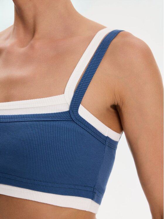 Nudyess Nudyess Top Lisa z prążka Niebieski Slim Fit