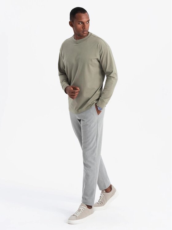 Ombre Ombre S dlouhým rukávem OM-LSBC-0129 Khaki Loose Fit