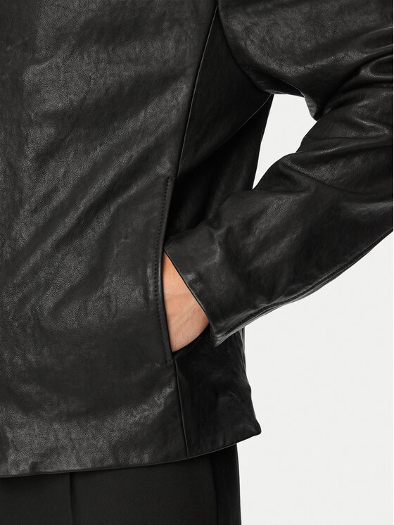 HUGO HUGO Odinė striukė Liro 50568644 Juoda Regular Fit