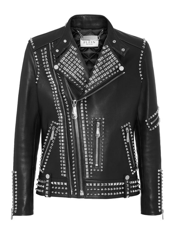 PHILIPP PLEIN PHILIPP PLEIN Kožená bunda 3637 Čierna Slim Fit