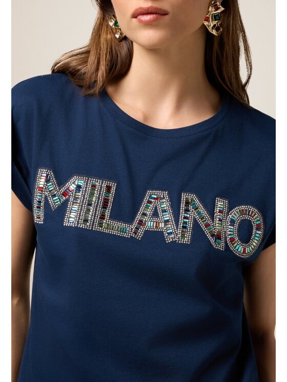 Oltre Oltre T-Shirt G066J004286N034 Niebieski Regular Fit
