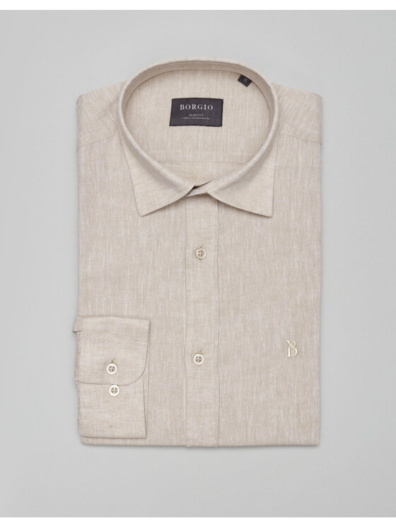 Borgio Borgio Koszula lentane Beżowy Slim Fit