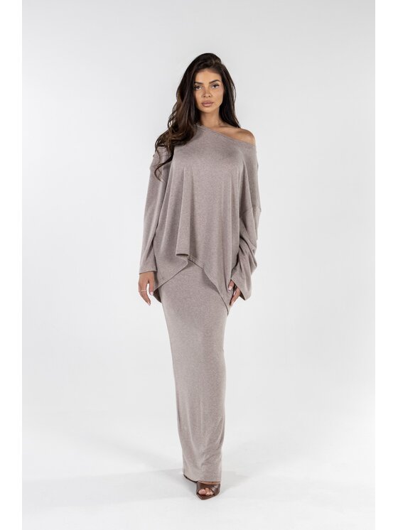 Agatha Studio Agatha Studio Komplet sweter i spódnica ołówkowa A26ZS-KS-K07 Beżowy Slim Fit