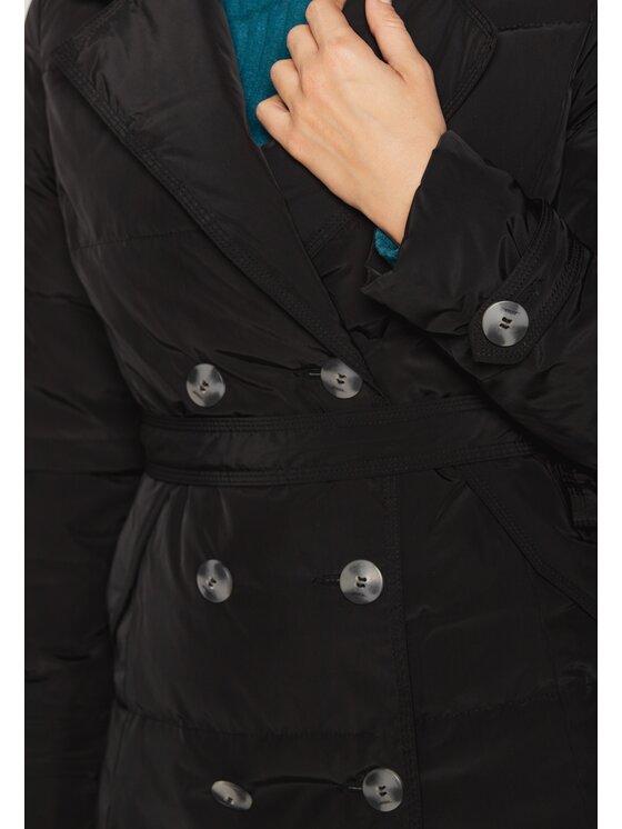 Perso Perso Zimní kabát puchowy wiązany Černá Slim Fit