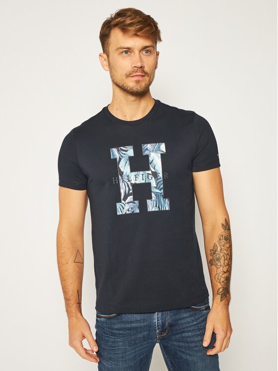 Tommy Hilfiger T Shirt Floral MW0MW14304 Tmavomodr Regular Fit