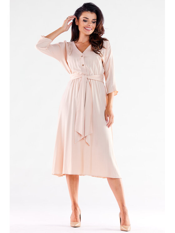 Awama Awama Sukienka letnia A522 Beżowy Basic Fit