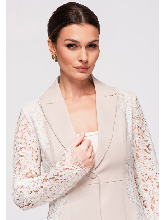 Ombre Ombre Marynarka OW-BLZB-0110 Beżowy Slim Fit