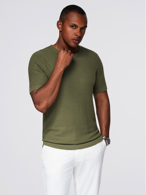 Ombre Ombre T-Shirt OM-TSCT-0303 Zelená Slim Fit