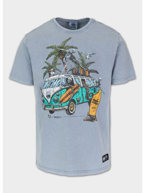 PITBULL PITBULL T-Shirt Denim Washed OPEN BEACH Niebieski jasny Regular Fit