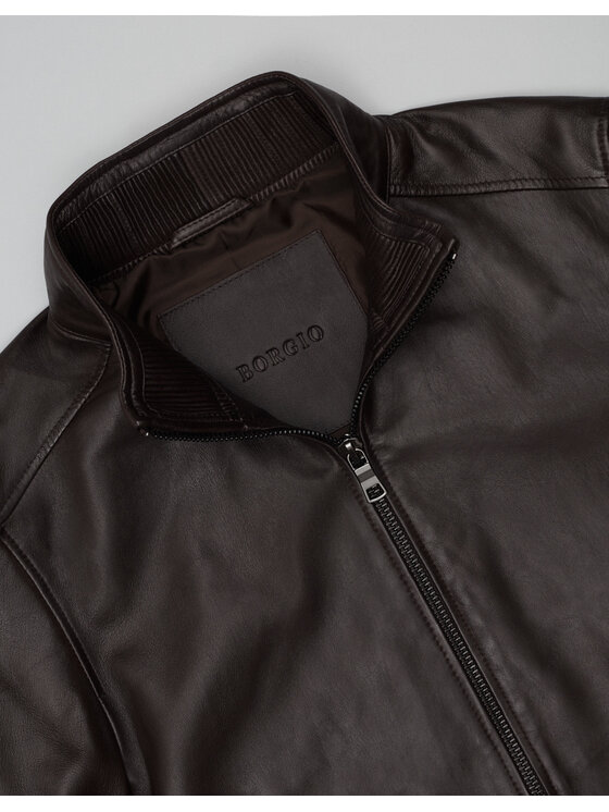 Borgio Borgio Kurtka skórzana asiago_cb Brązowy Slim Fit