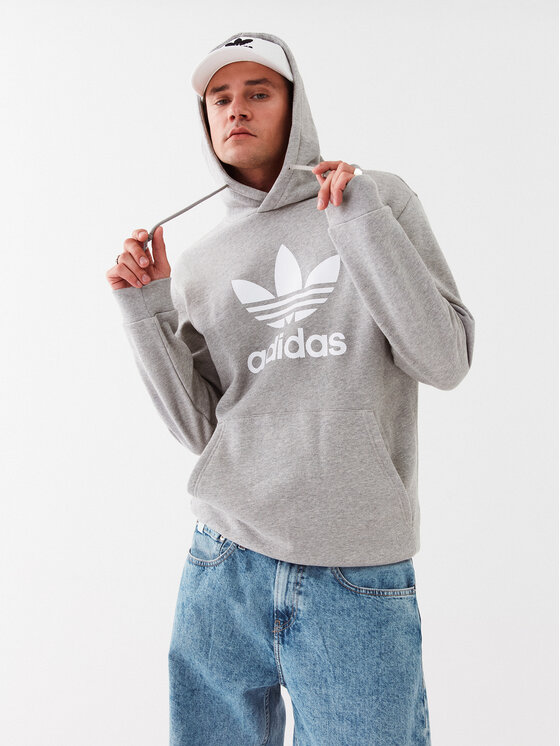 Adidas trefoil hoodie grey online
