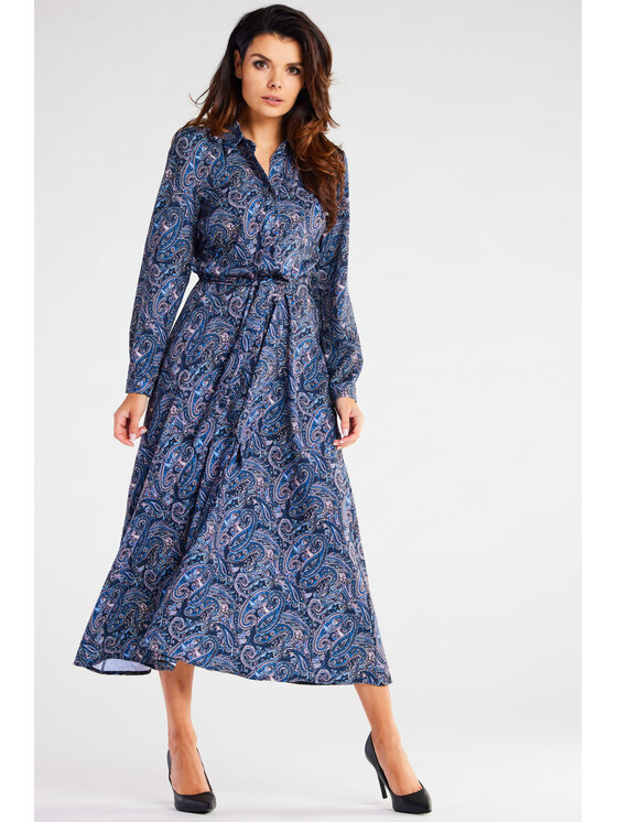 Awama Awama Vestito chemisier A467 Blu scuro Basic Fit