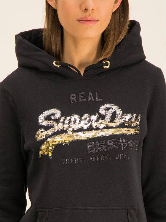 Superdry Superdry Mikina V Logo Ombre Sequin Entry W2000108A Černá Regular Fit