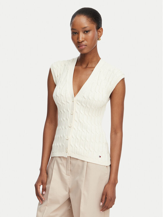 Tommy Hilfiger Cardigan Mid Gg Cable WW0WW50075 Crem Regular Fit