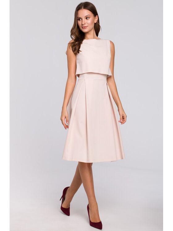 Makover Makover Elegantné šaty K005 Béžová Regular Fit