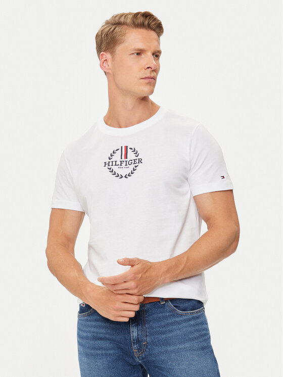 Męski T-Shirt Tommy Hilfiger, Rozmiar XXXL, Biały, Global Stripe MW0MW34388