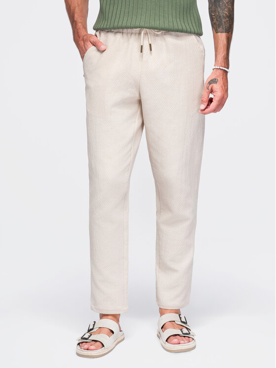 Ombre Ombre Spodnie materiałowe OM-PACP-0310 Biały Regular Fit