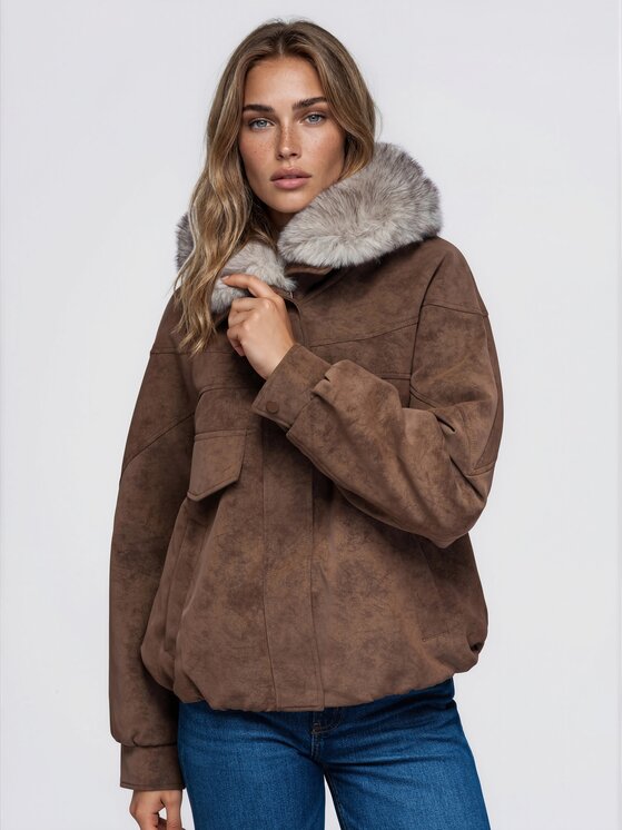 Ombre Ombre Kurtka zimowa OW-JT-E0009 Brązowy Relaxed Fit