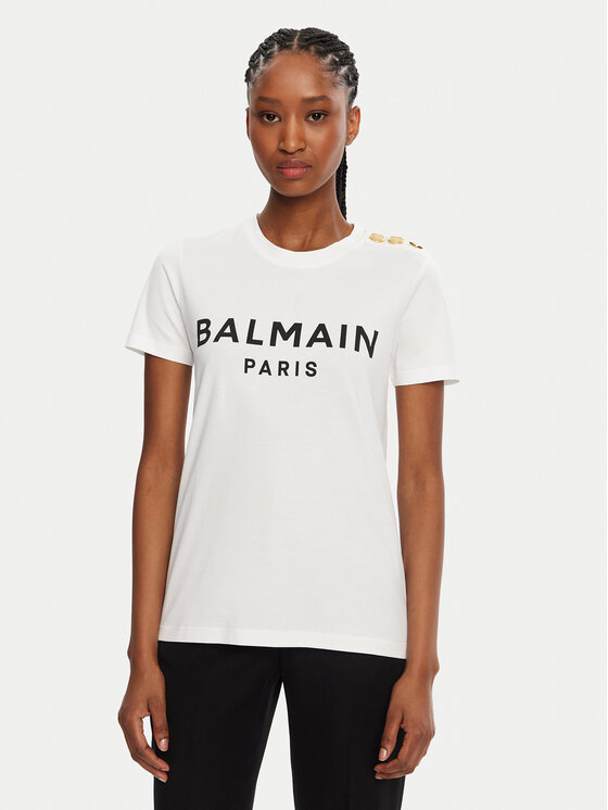 Balmain Balmain T-Shirt BF1EF005BB02 Biały Regular Fit