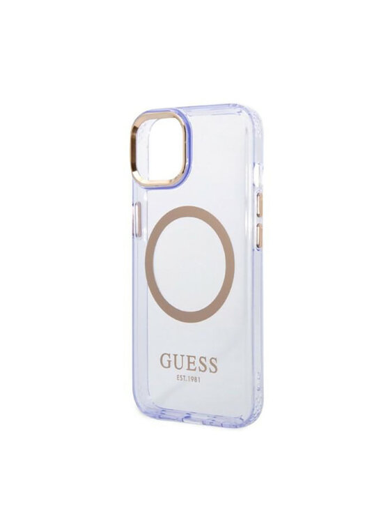 Guess Guess Etui na telefon Gold Outline Translucent MagSafe Fioletowy
