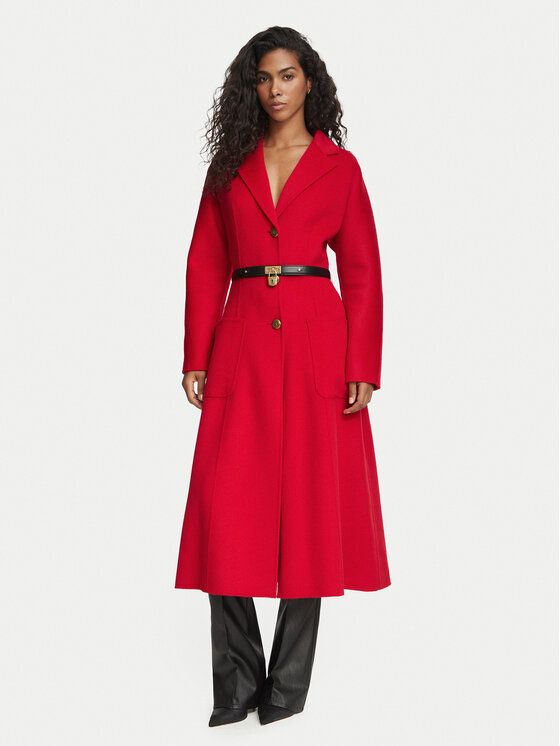 Elisabetta Franchi Wollmantel CP-03D-67E2-V860 Rot Regular Fit