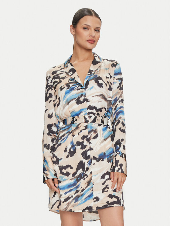 Guess Guess Rochie tip cămașă W4YK0E WGFU2 Albastru Regular Fit