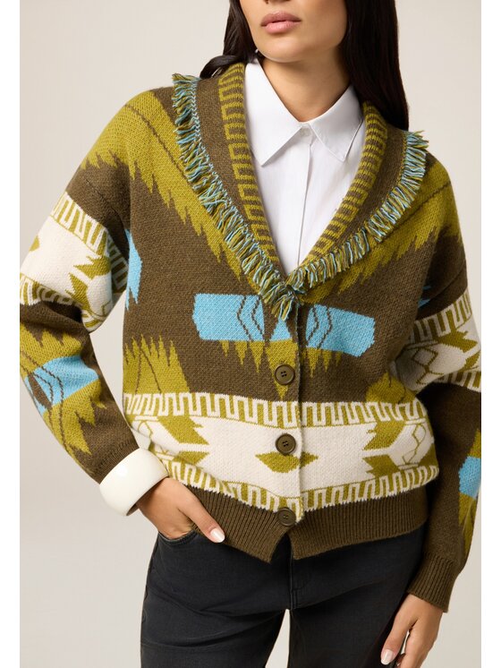 Oltre Oltre Cardigan M194E002137N0R5 Verde Baggy Fit