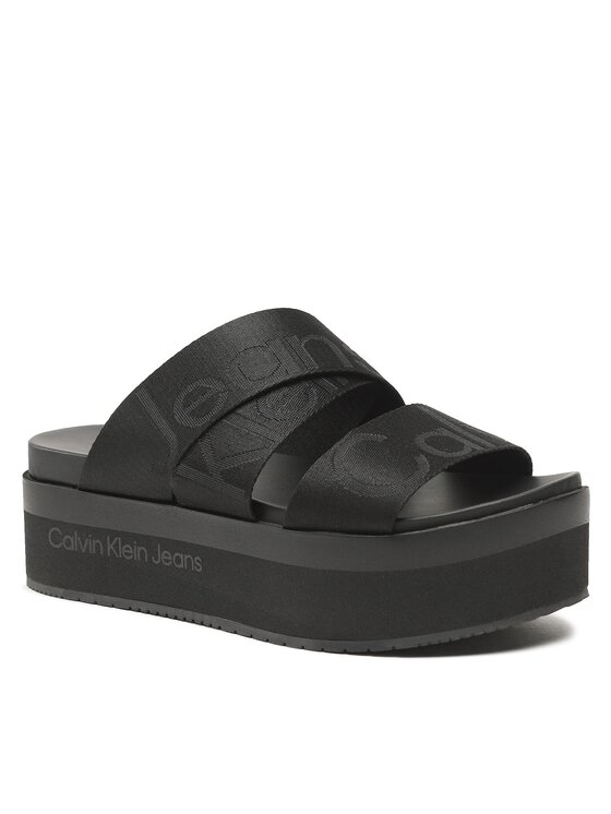 Calvin Klein Jeans Calvin Klein Jeans Παντόφλες Flatform Sandal Webbing YW0YW00966 Μαύρο