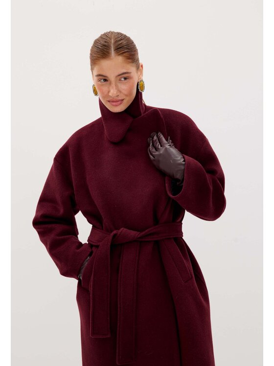 Mirons Mirons Płaszcz wełniany Soft Bordowy Oversize