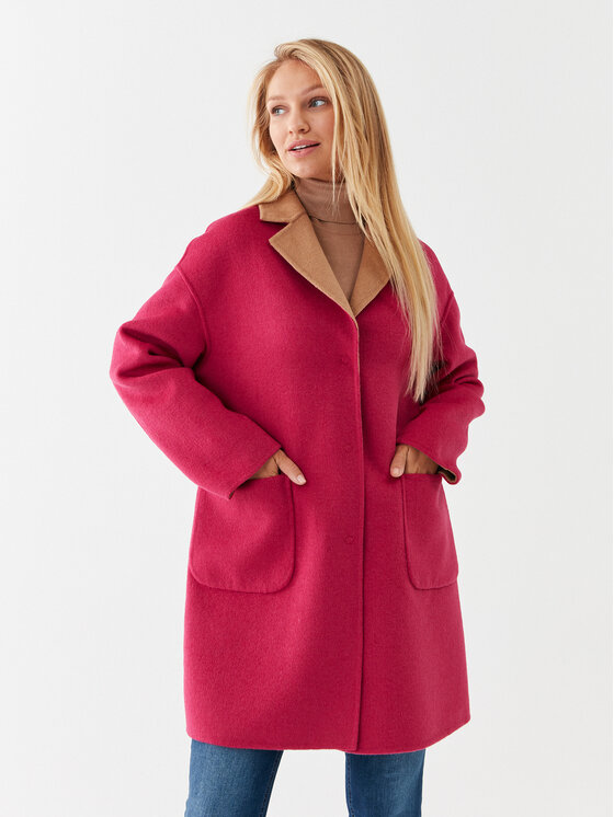 Liu Jo Vlnený kabát MF3241 T3505 Ružová Relaxed Fit