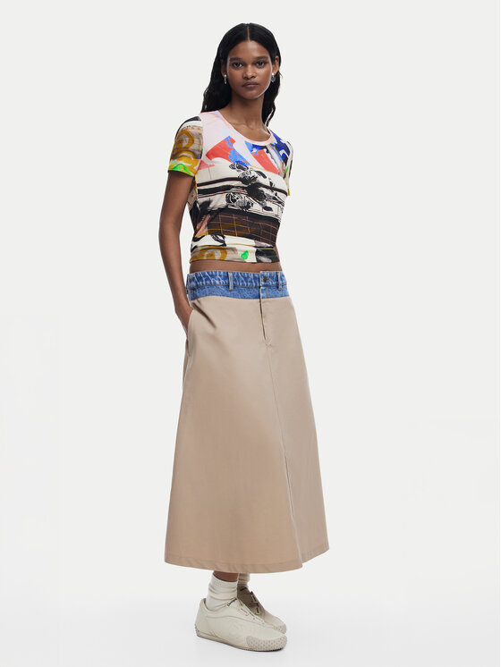 Desigual Desigual Trapecijos formos sijonas Barcelo 25SWFW12 Smėlio Regular Fit