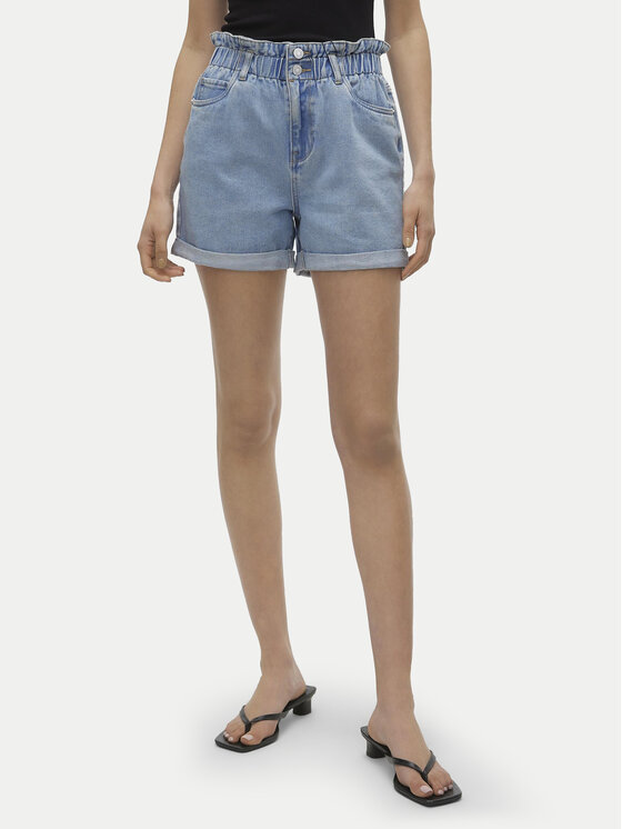 Vero Moda Bavlnené šortky Lyra 10307784 Modrá Loose Fit
