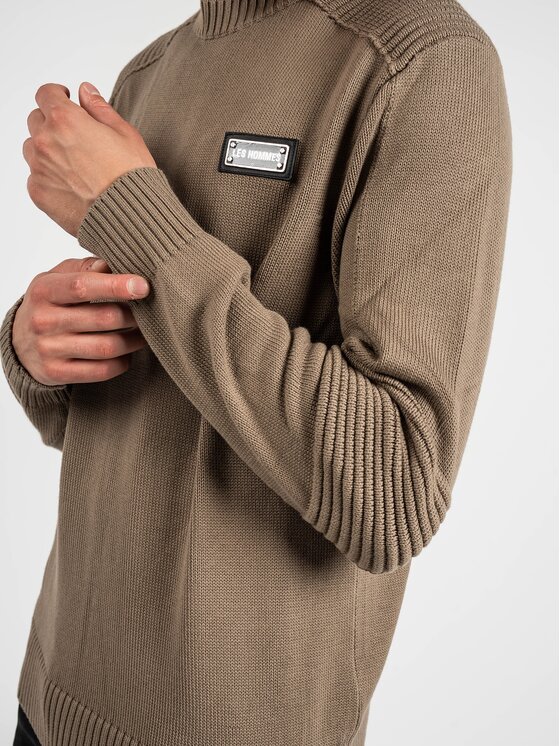 Les Hommes Les Hommes Sweter LKK122-607U | Motorcycle Jumper Beżowy Regular Fit