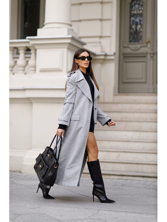 LilaLou LilaLou Płaszcz przejściowy LeLong Szary Regular Fit