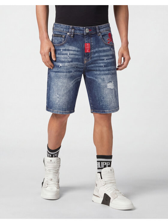 PHILIPP PLEIN PHILIPP PLEIN Szorty jeansowe 31801 Niebieski Loose Fit