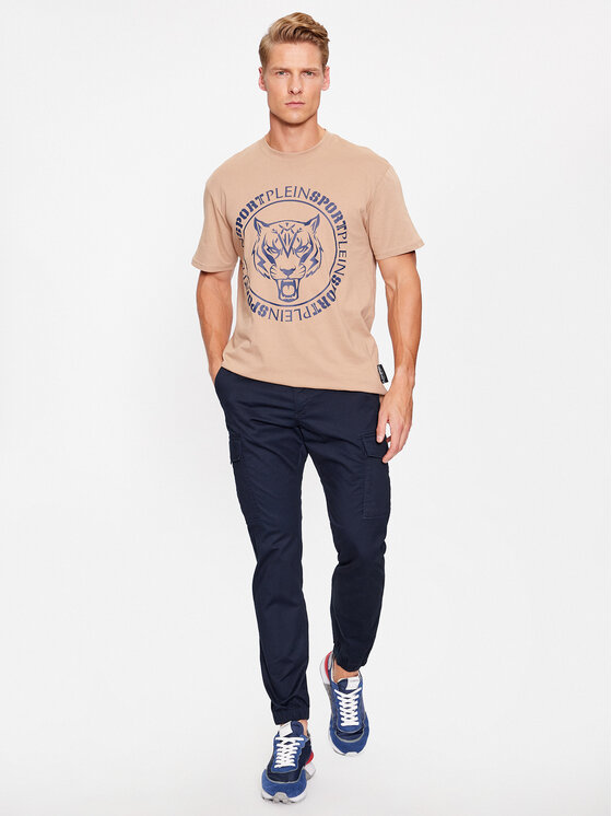Plein Sport Plein Sport T-Shirt T-Shirt Round Neck Ss Tiger AACC MTK6550 SJY001N Beżowy Regular Fit