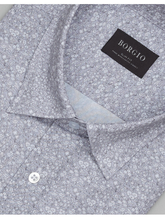 Borgio Borgio Koszula calimera 00659 Szary Slim Fit