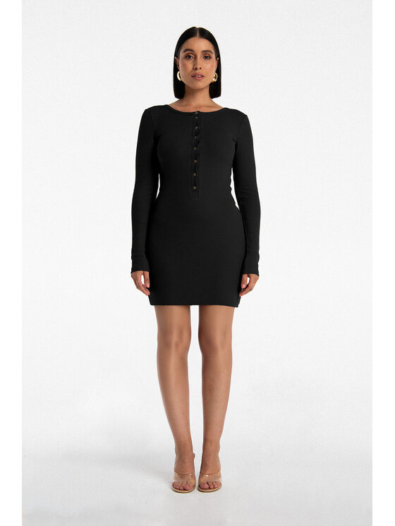 Nudyess Nudyess Vestito di maglia Isla mini z prążka Nero Fitted Fit