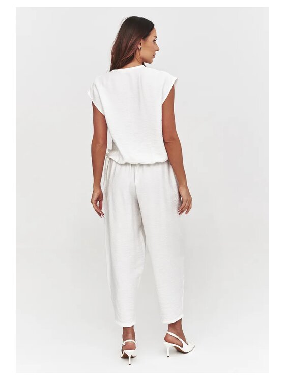 Makadamia Makadamia Komplet bluzka i spodnie C53 Biały Loose Fit