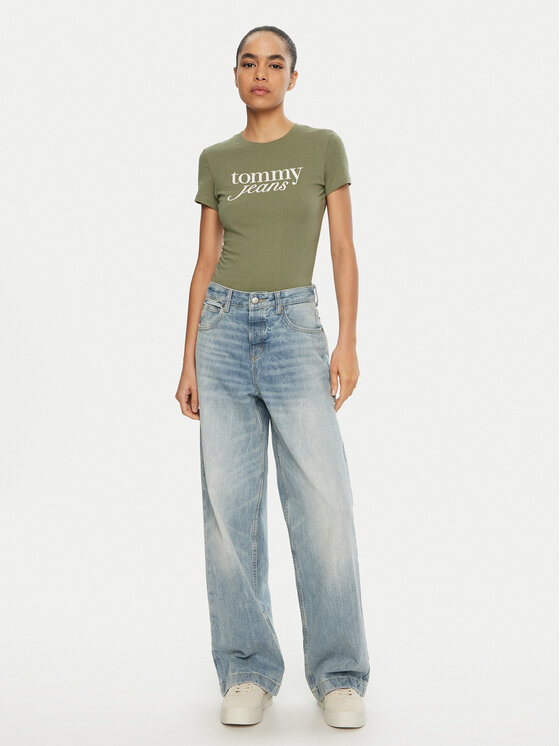 Tommy Jeans Tommy Jeans Tričko Essential DW0DW19447 Zelená Slim Fit