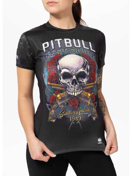 PITBULL PITBULL T-Shirt Koszulka sportowa damska Mesh SANTA MUERTE XL Czarny Regular Fit