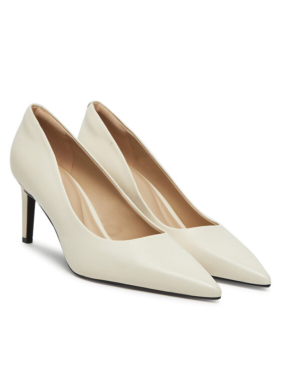 Calvin Klein Calvin Klein Pantofi cu toc subțire Pump 70 Pointy Hw Bar Lth HW0HW02561 Écru
