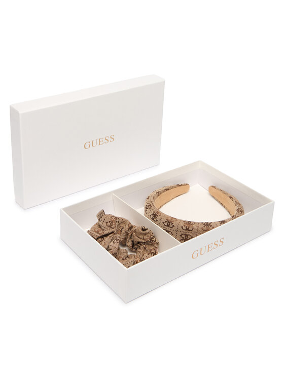 Guess Guess Zestaw opaska i gumka do włosów GFBOXW P5403 Beżowy