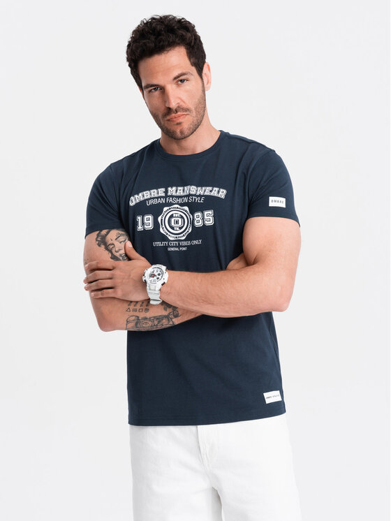 Ombre Ombre T-Shirt OM-TSPT-0137 Tmavomodrá Regular Fit