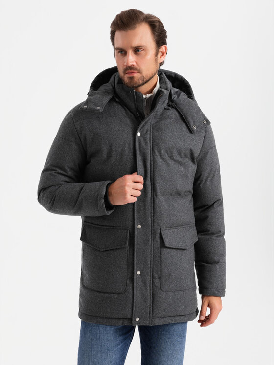 Ombre Ombre Parka OM-JALJ-0217 Czarny Regular Fit