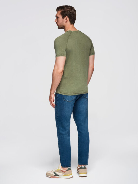 Ombre Ombre T-Shirt OM-TSWT-0150 Zielony Regular Fit
